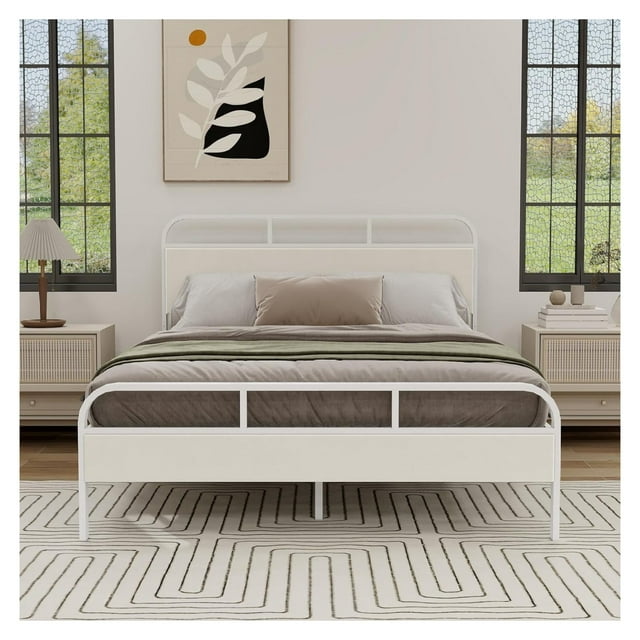 LirtedAura Modern Queen Size Bed Frame, Metal Platform Bed with Velvet