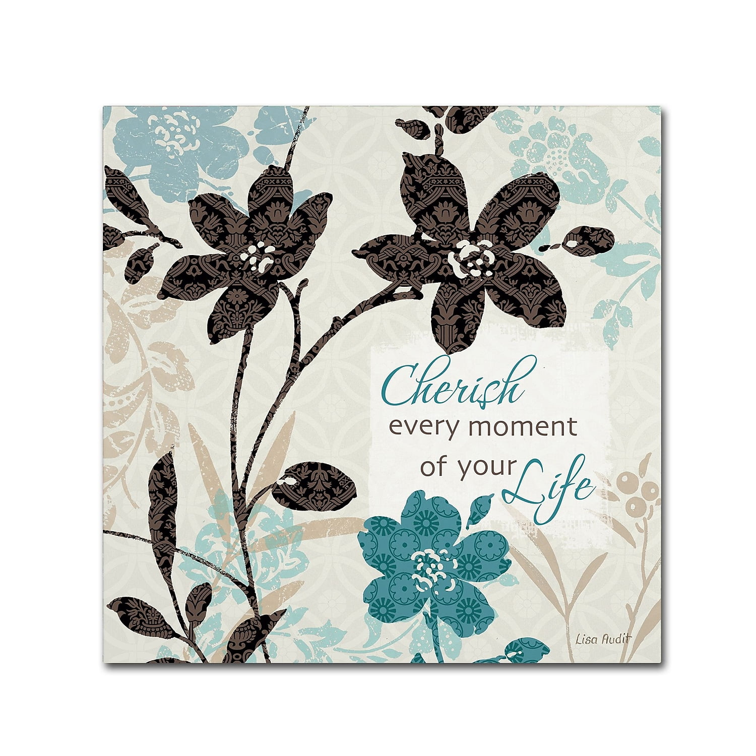 Cherish Every Moment Floral Quote Canvas Art, 18" x 18"