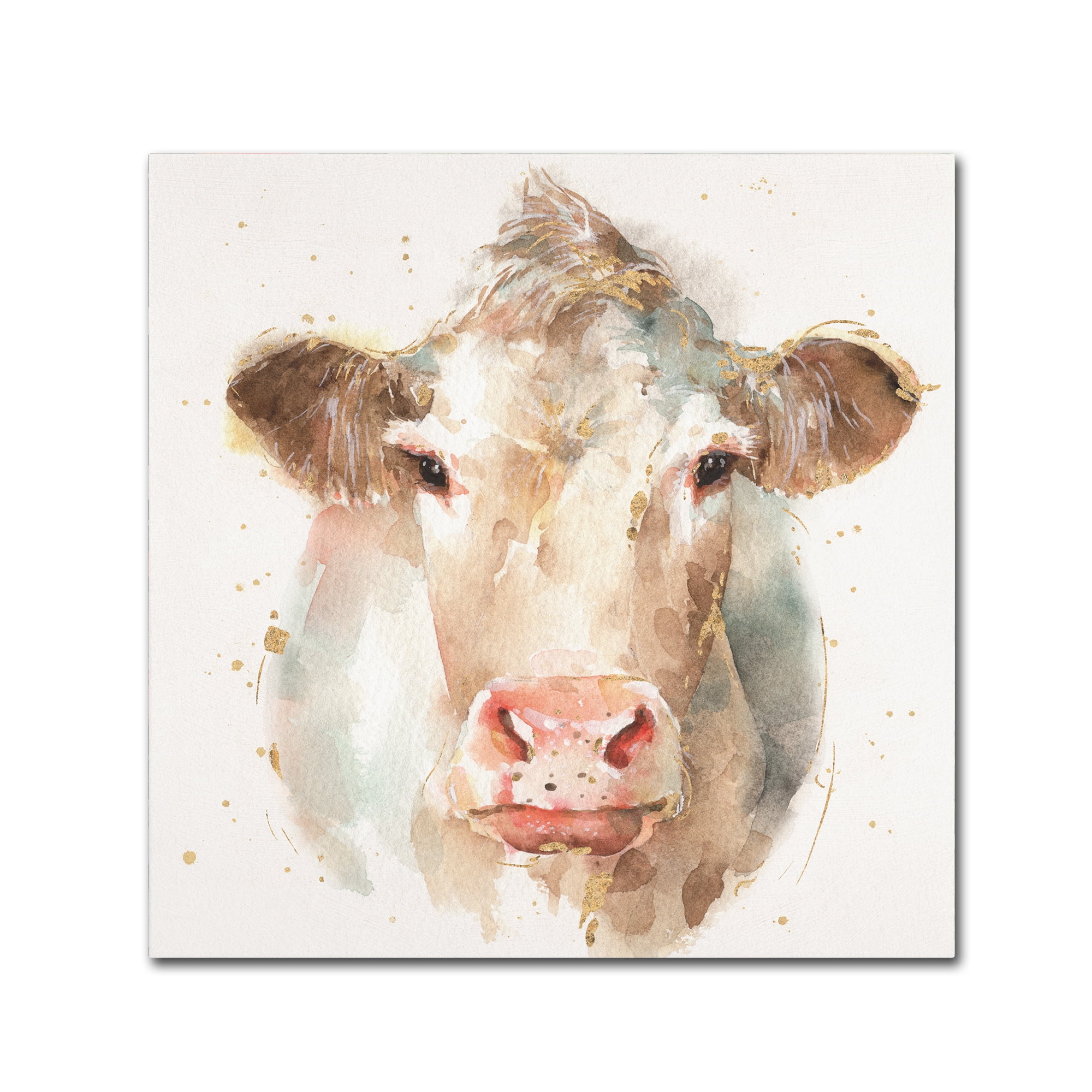 Farm Friends Watercolor Cow Canvas Art in Beige and Brown