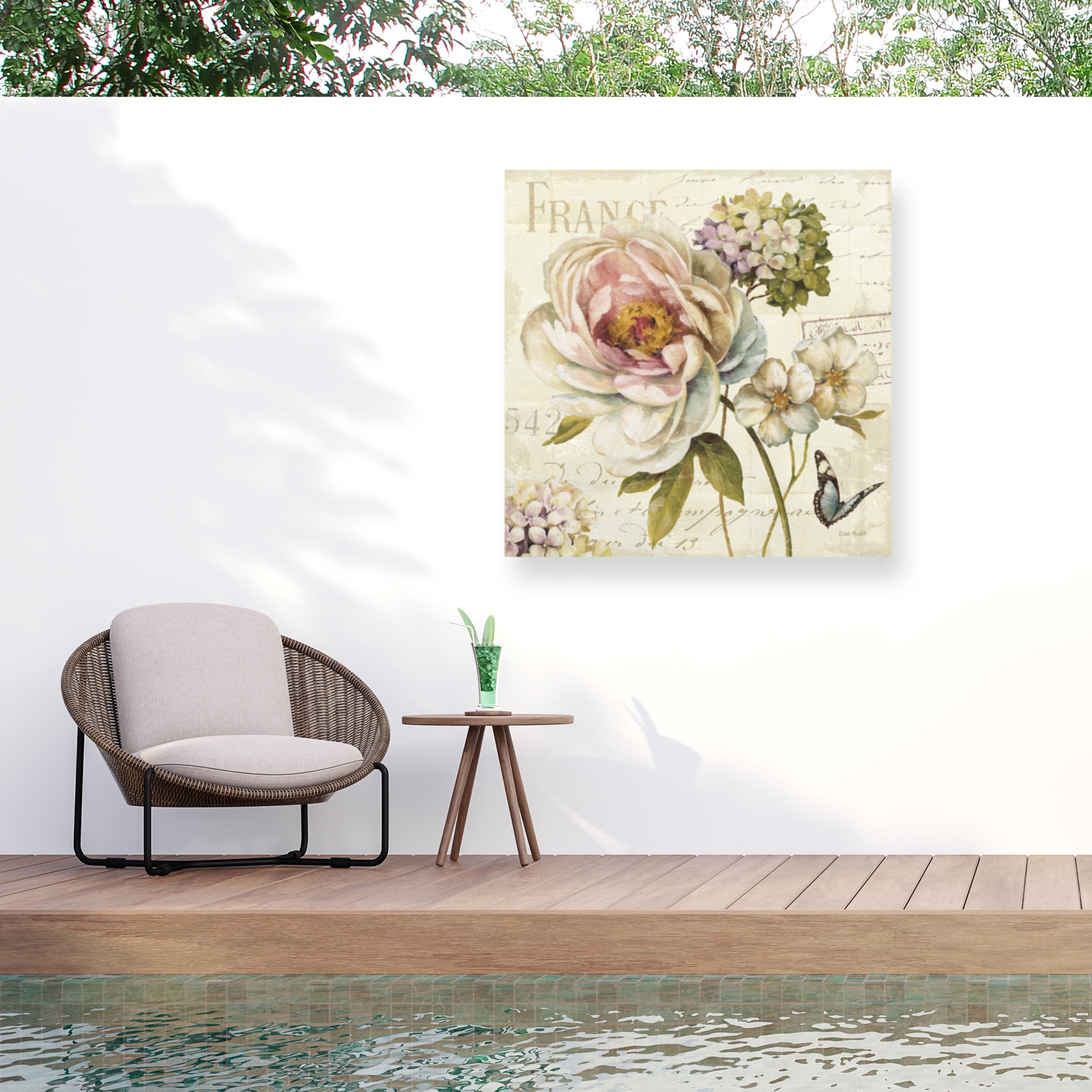 Lisa Audit Floral Print on Beige Canvas with Weather Treated Wood Frame
