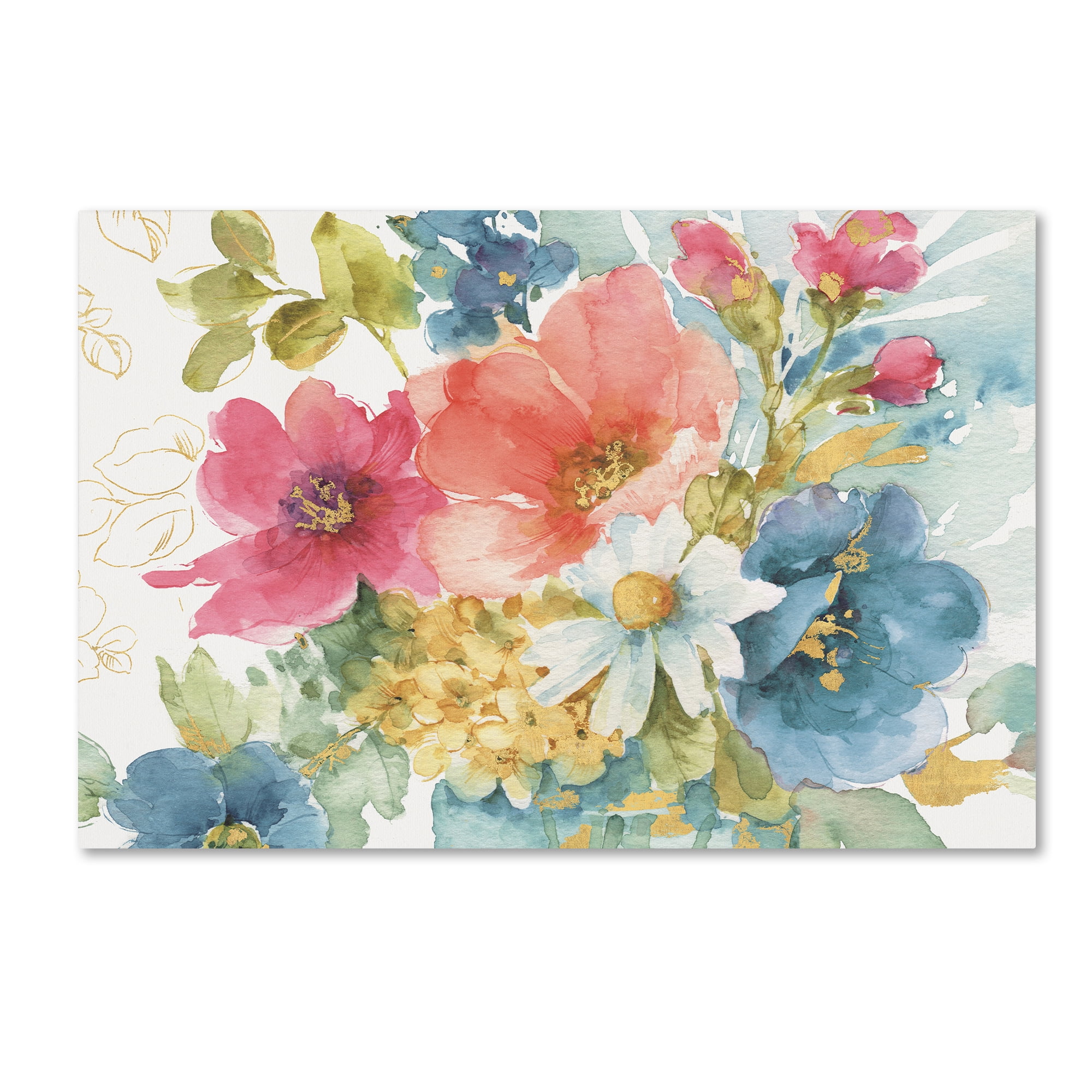 Colorful Floral Watercolor Canvas Art Print 30" x 47"