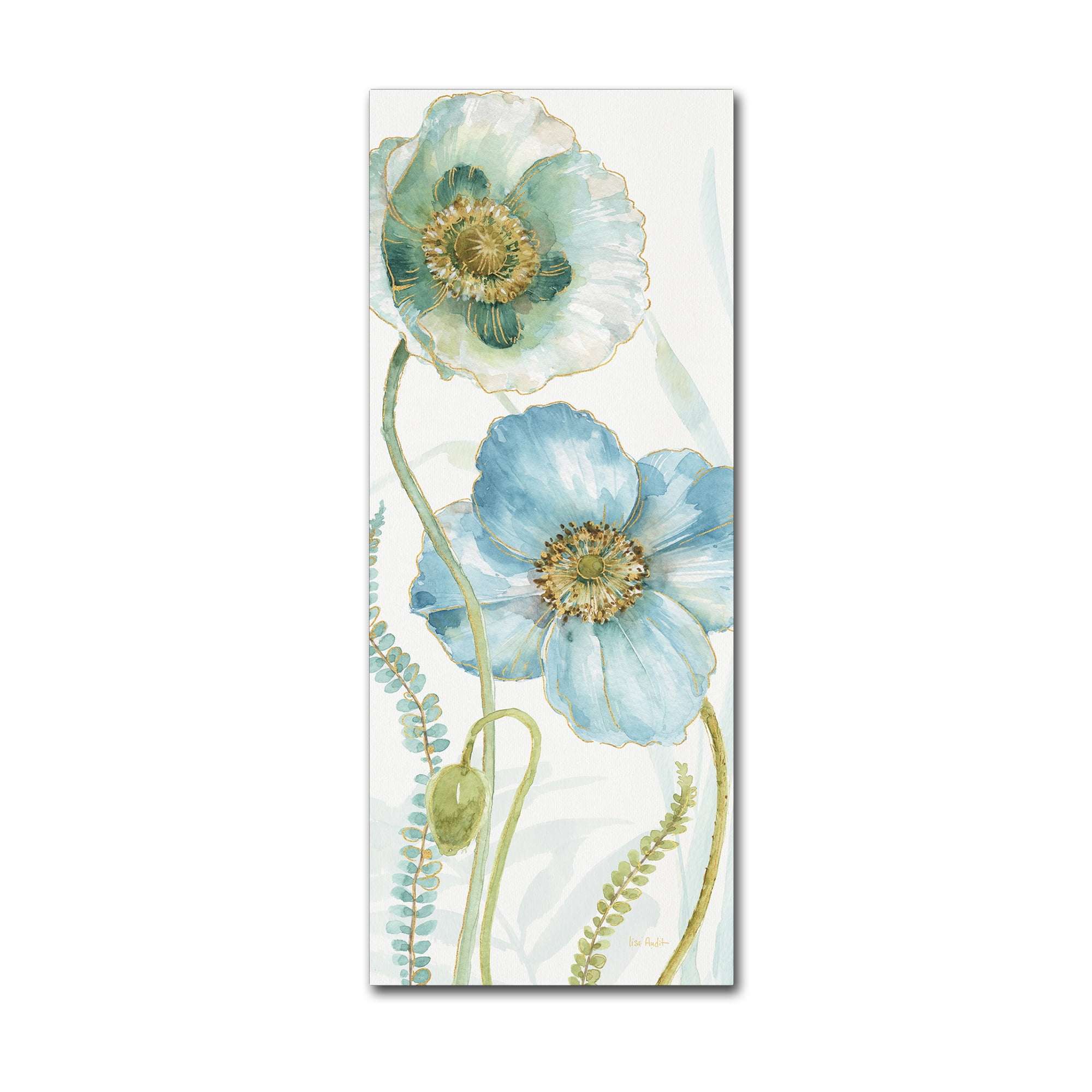 Lisa Audit Blue and Teal Floral Canvas Art 10'' x 24''