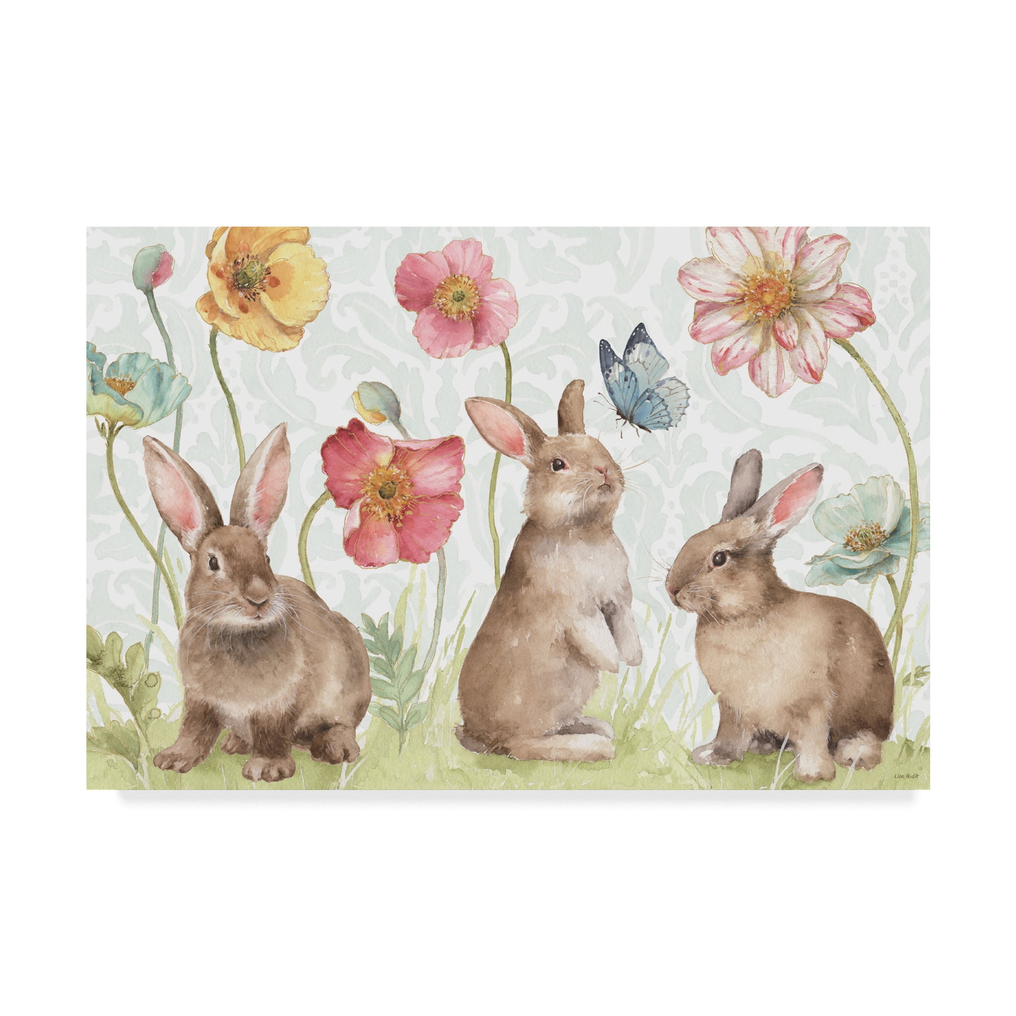 Spring Softies Bunnies Canvas Art with Colorful Flowers, 16" x 24"
