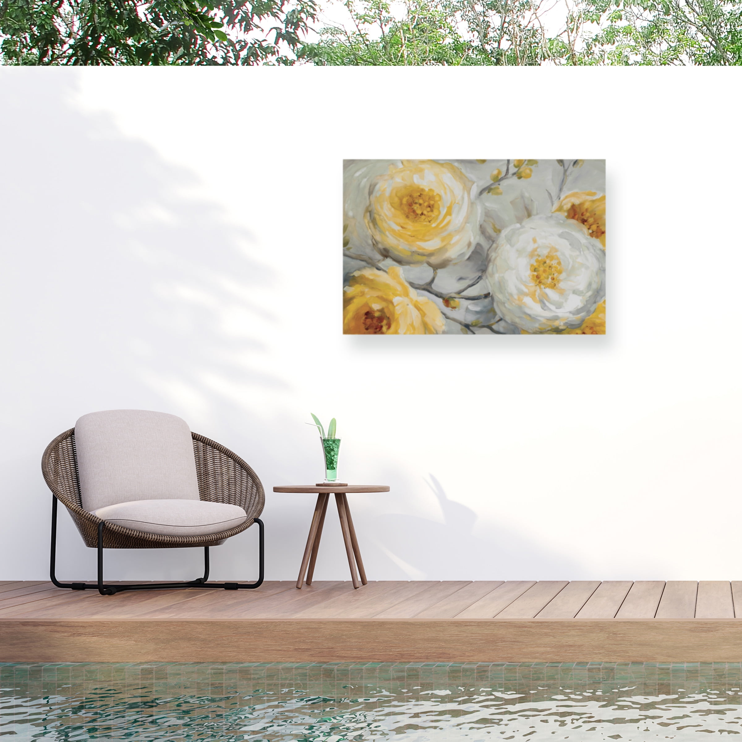 Lisa Audit Sunshine Yellow and White Floral Outdoor Canvas Print 30x47