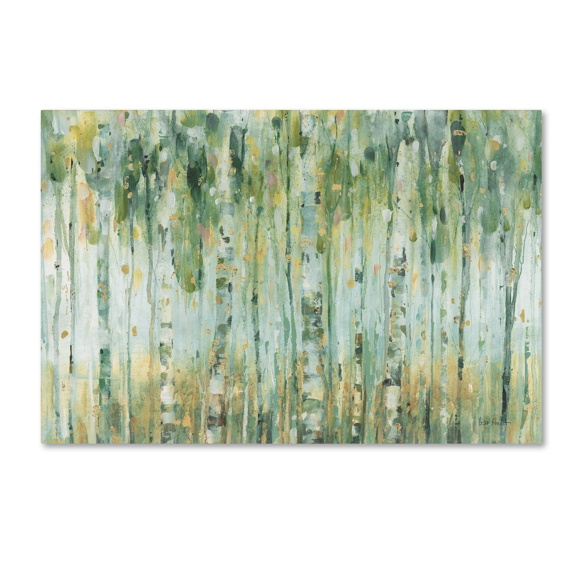 Large Green and Gold Abstract Forest Canvas Art