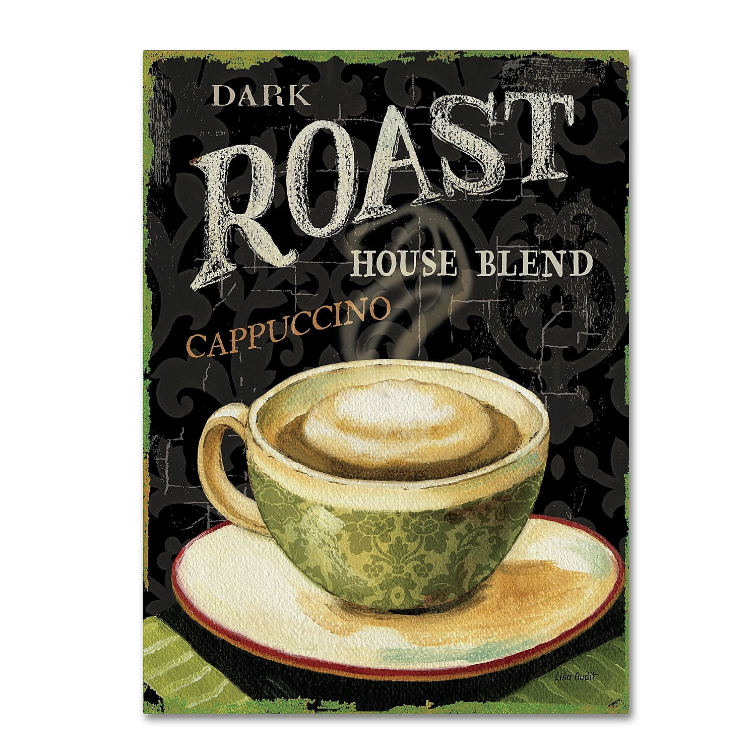 Dark Roast Cappuccino Canvas Art with Green Cup