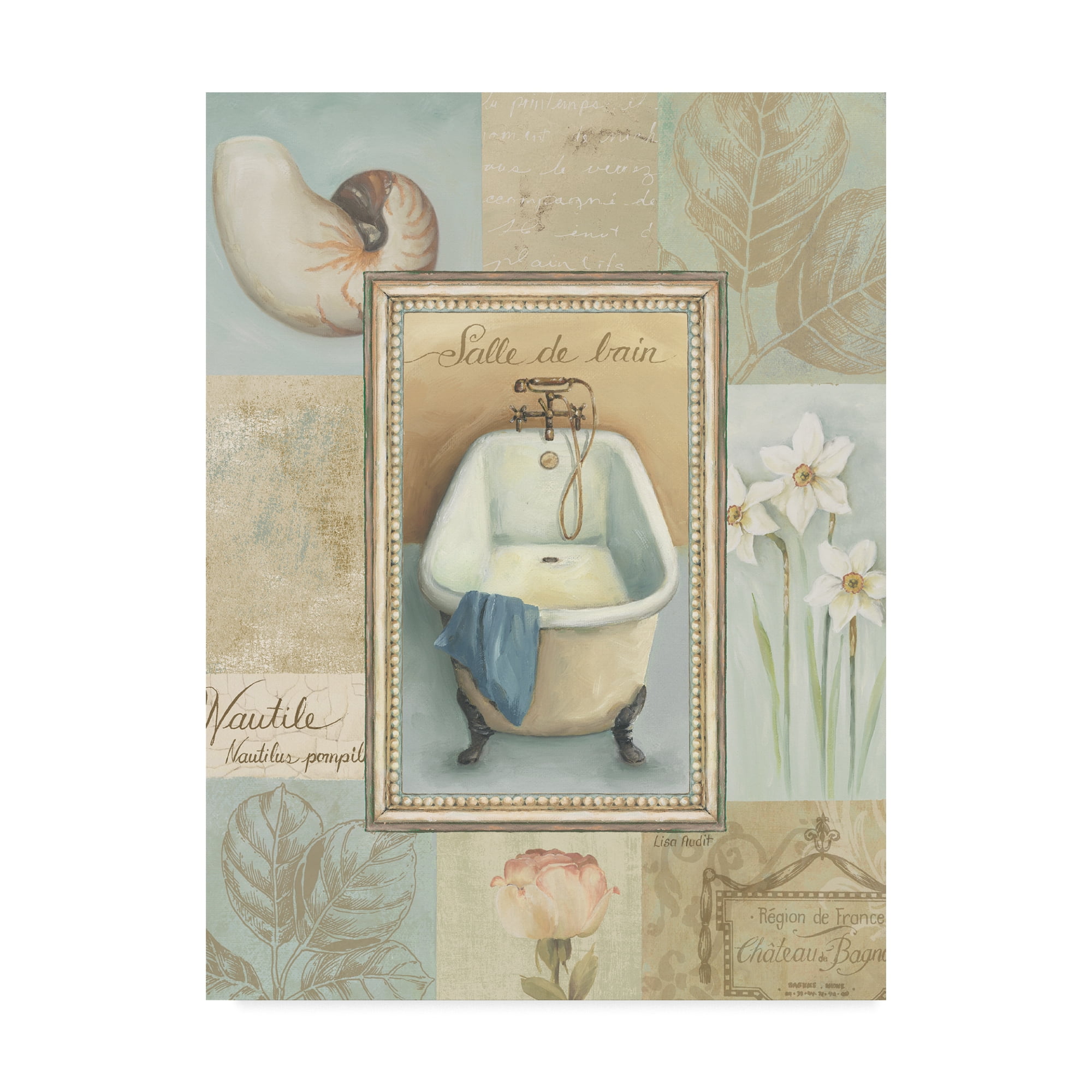 Tranquil Bath II Framed Canvas Art in Beige and Blue