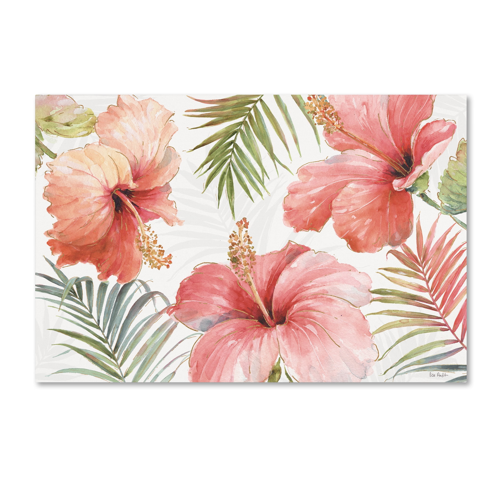 Tropical Blush Pink Hibiscus Canvas Art 12" x 19"