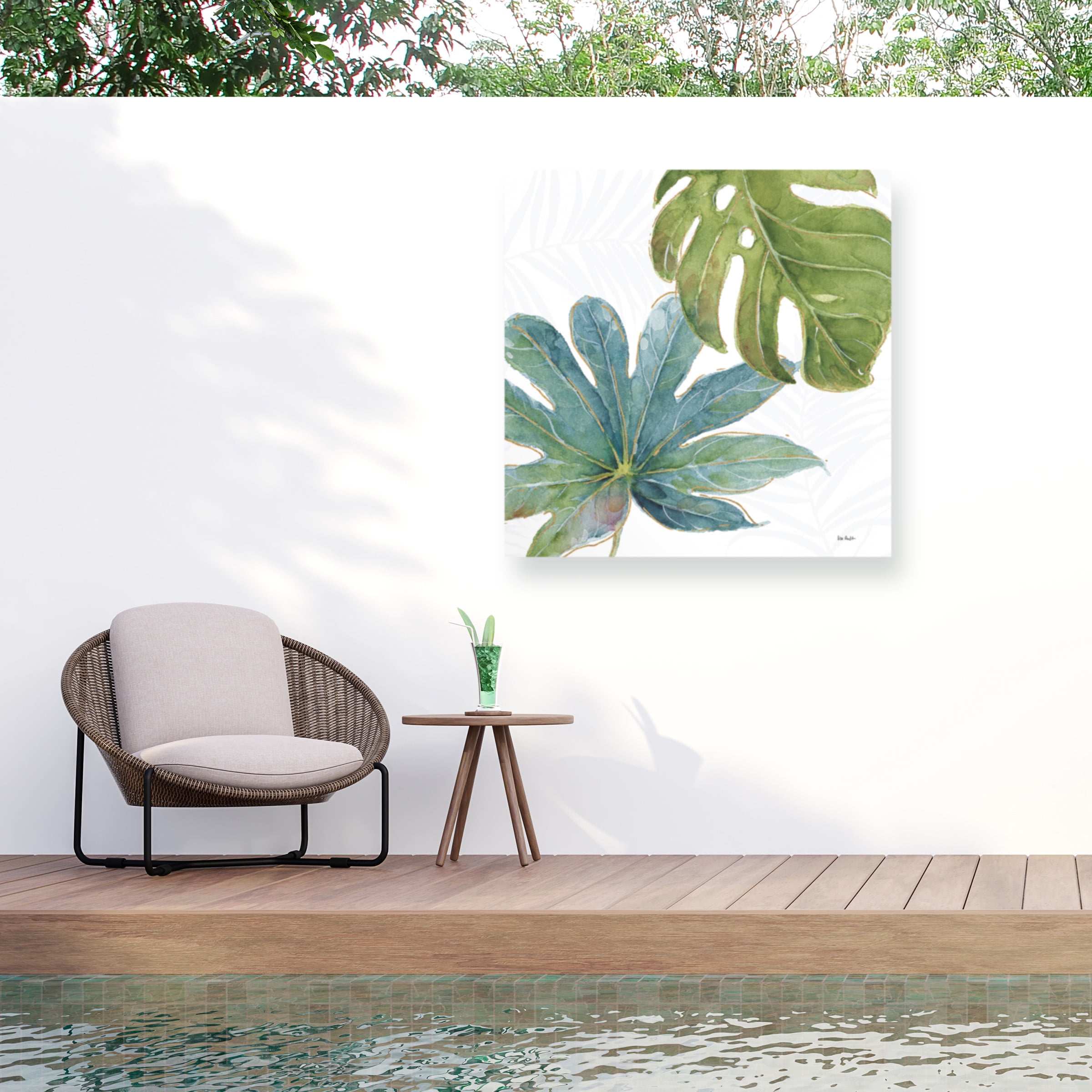 Tropical Blush VII 18x18 Teal and Green Outdoor Canvas Wall Art