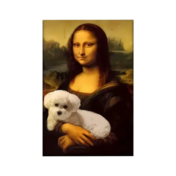 Lisa Bathroom Art Mona Lisa and Pet Picture Posters, Humorous Home Decor Wall Art for Living Room Bathroom, Cute Vintage Style Cartoon Print, Gift for Art Lovers,A