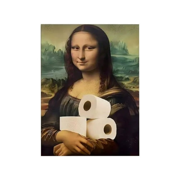 Lisa Bathroom Art Painting Mona Lisa Holding a Tissue Poster, Funny Quirky Home Decor Wall Art, Vintage Humor Print for Living Room Bathroom, Unique Gift Idea,A