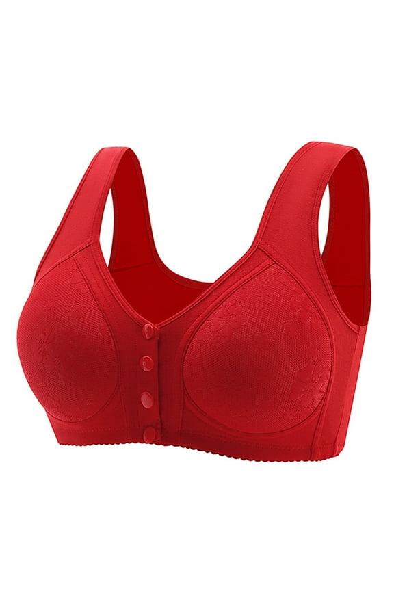 Lisa Charm Front Closure Bras Front Close Beauty Back Solid Color Wirefree Front Closure Bras for Women Plus Size Wide Shoulder Vest Comfy Breathable Underwear b-Red 38