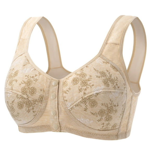 Lisa Charm Front Closure Bras Solid Color Front Snaps Wirefree Beauty Back Daily Bra Breathable and Comfortable Thick Strap Workout Bras for Women Beige-A 42