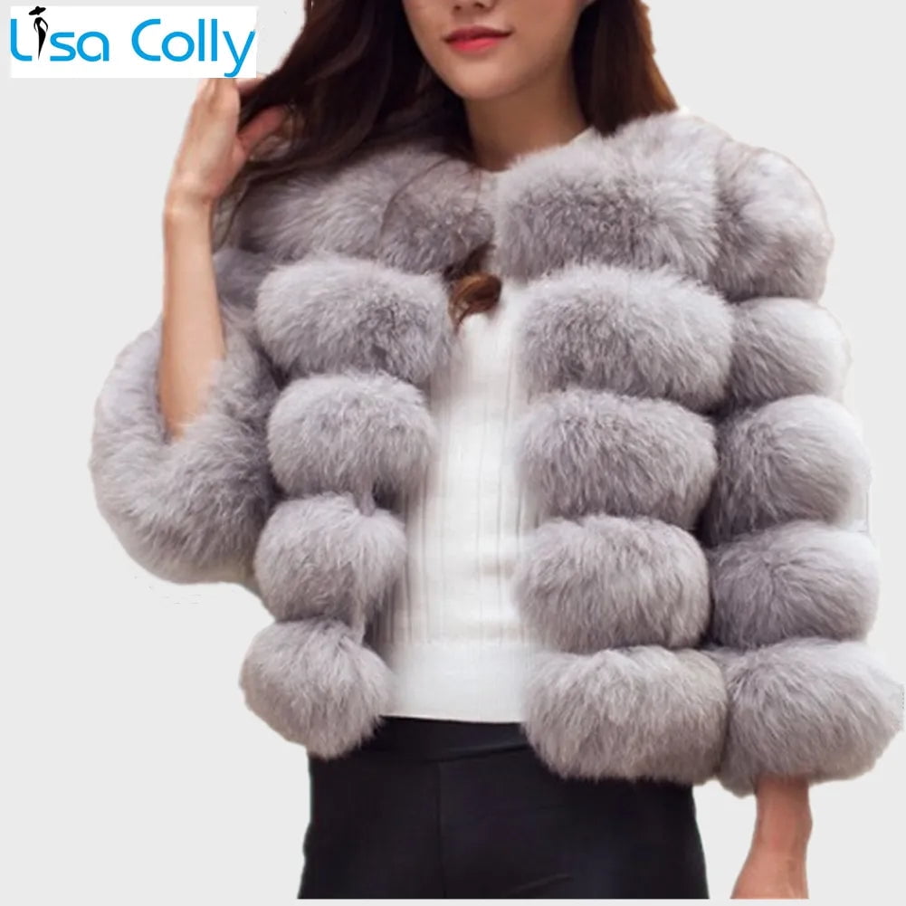 Lisa Colly New High Imitation Long Sleeves Short Fox Fur Coat Jacket