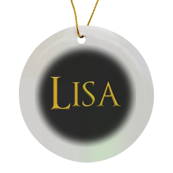 3drose, Lisa Common Well Known Female Name in the Usa. Yellow, Black Amulet, Circle Porcelain Ornament