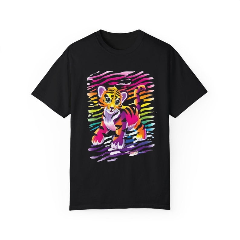 Lisa Frank Style Colorful Rainbow Tiger Tee Trendy Stylish for Women Unisex Garment Dyed T shirt gift Walmart