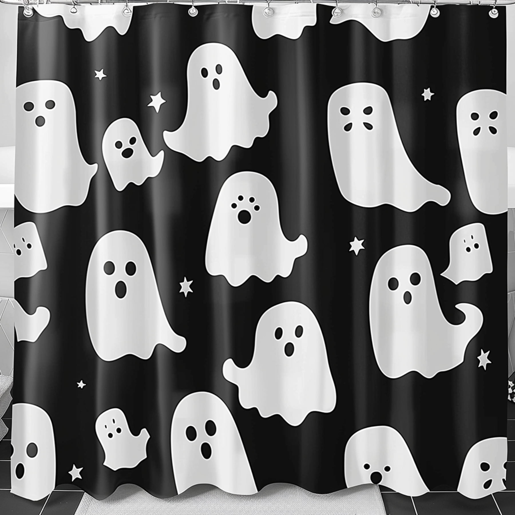 Lisa Frank Style Cute Ghost Shower Curtain for Kids Bathroom Decor