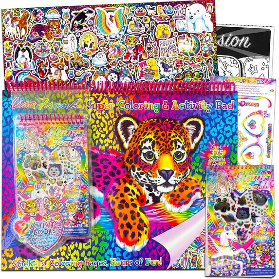 Lisa Frank Super Coloring and Activity Pad ~ Over 375 Colorful Stickers and Gems | 40+ Giant Coloring Activity Pages and 20 Craft Projects (Lisa Frank Sticker Pack)