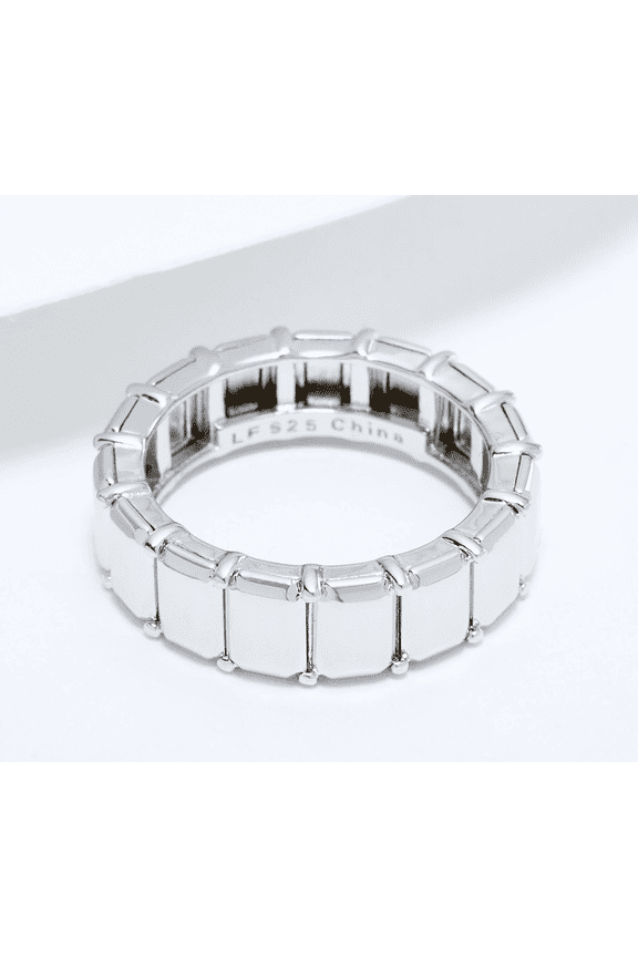 x Silver Style Baguette Eternity Ring, Rhodium Plated Sterling Silver, Size 5