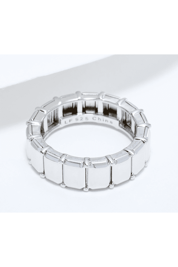 x Silver Style Baguette Eternity Ring, Rhodium Plated Sterling Silver, Size 8