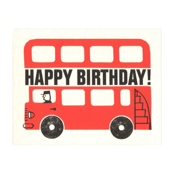 Lisa Jones Studio Lithograph Print Cards: Print Card (Double-Decker Birthday Bus)