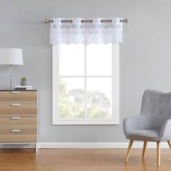 Lisa Knitted Lace Valance Medallion Design with Scalloped Bottom (54" W x 18" L, White)
