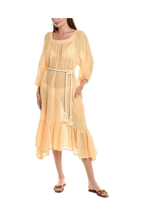 womens Laure Linen-Blend Midi Dress, 3/M, Orange