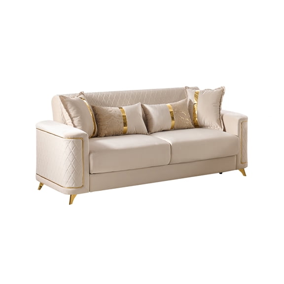 Lisa Modern Sofa in Ivory with Solid Birch Wood Frame, Pocket Coil Cushioning and Stainless Steel Legs