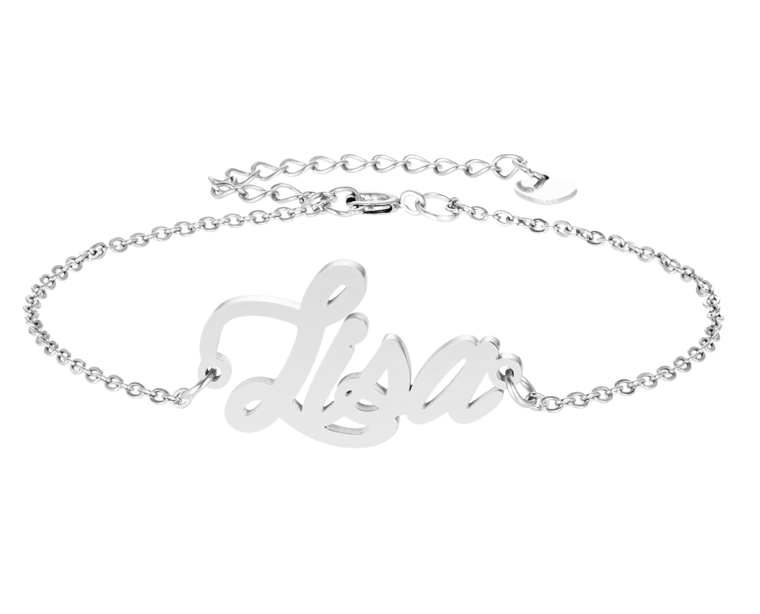 Lisa Name Charm Bracelet Silver Dainty Initial Chain Bracelets for ...