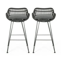 Lisa Outdoor Wicker Barstools with Cushions (Set of 2)