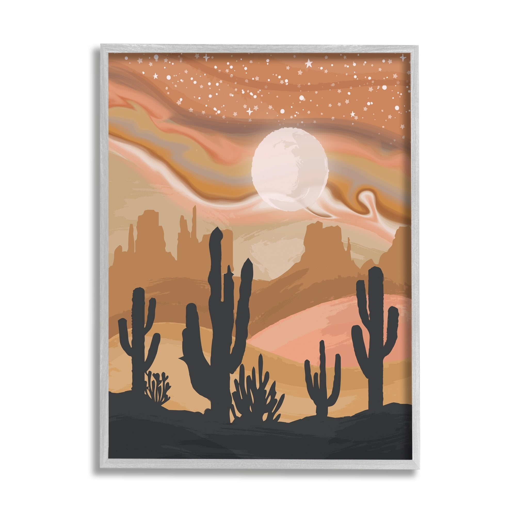 Lisa Perry White button Cactus Canyon Sandstorm Landscape Lunar Borealis Starry Sky 24 in x 30 in Framed Painting Art Print, by Stupell Home Décor