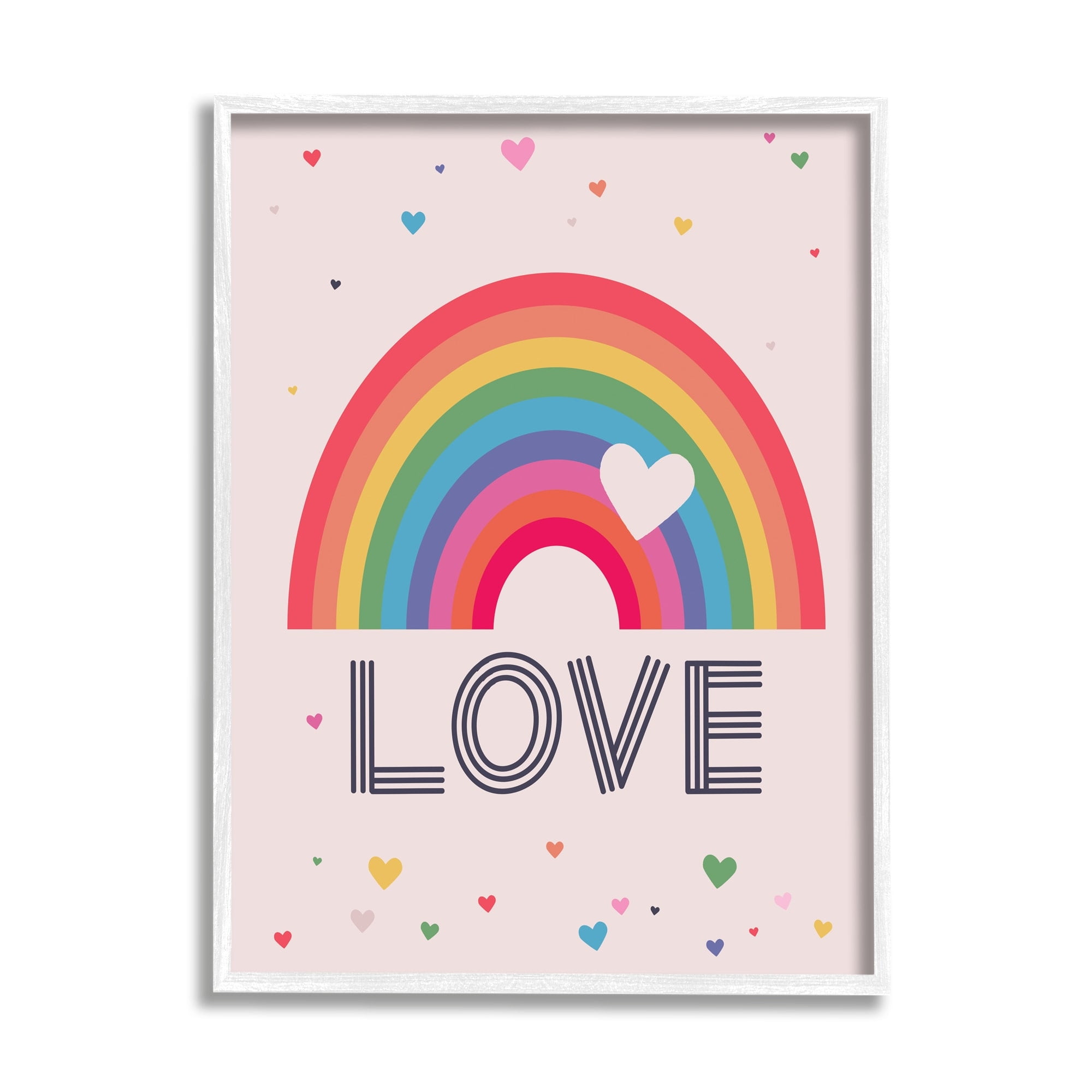 Lisa Perry Whitebutton LOVE Greeting Flattened Rainbow Tiny Floating Hearts 11" x 14" Framed Painting Art Prints by Stupell Home Décor