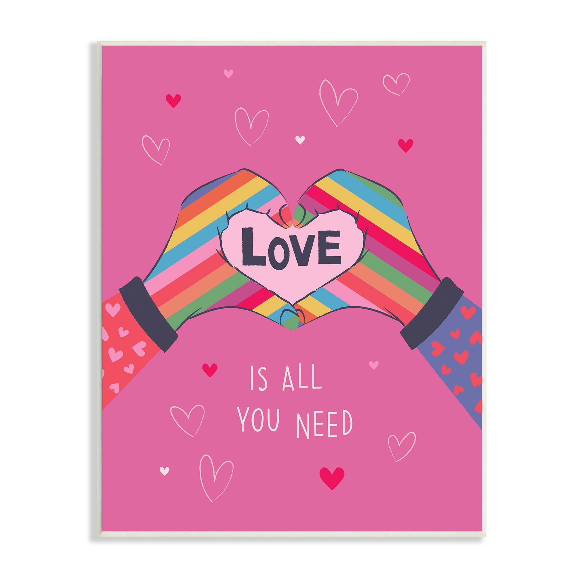 Stupell Industries Love Is All Phrase Rainbow Heart Shaped Hand Gesture,10 x 15, Design by Lisa Perry Whitebutton
