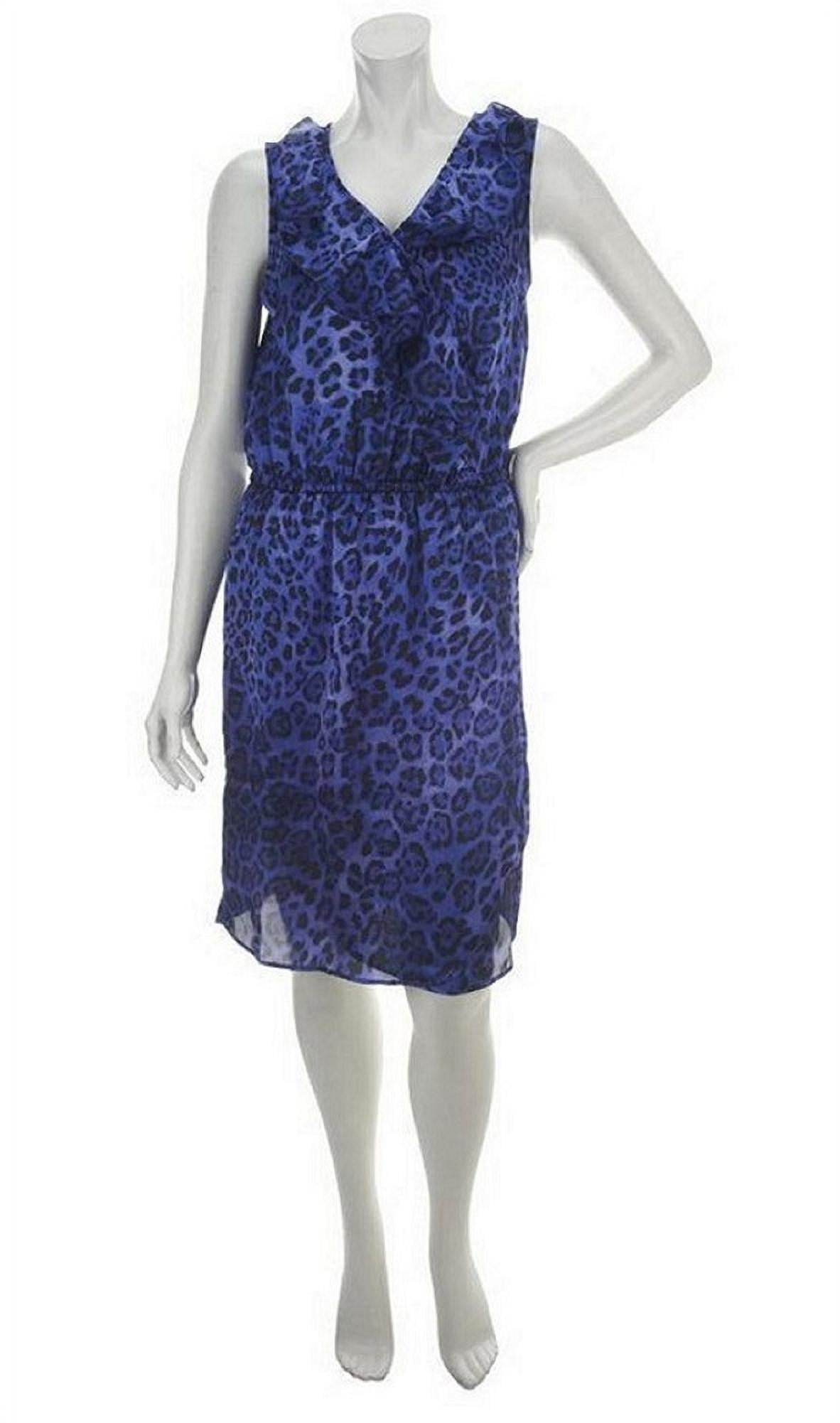blue and black animal print dress Blue Leopard-Print Button-Detail Dress – Ro&Zo main image 0