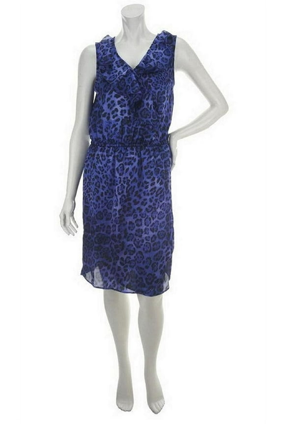 Leopard Print Faux Purple Wrap Dress, Medium