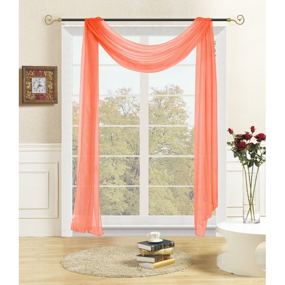 Lisa Sheer Window Scarf, Sheer Voile Swags Drapes Elegant, Light Filtering, Solid Color, Single Window Teatment for Living Room & Events 54 in x 216 in - Coral