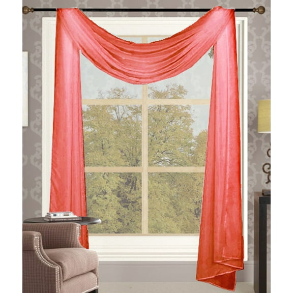 Lisa Sheer Window Scarf, Sheer Voile Swags Drapes Elegant, Light Filtering, Solid Color, Single Window Teatment for Living Room & Events 54 in x 216 in - Red