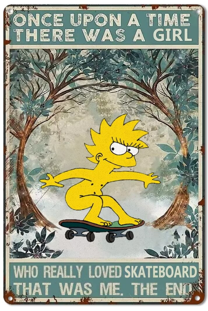 Lisa Simpson Skateboard Retro Metal Tin Sign A Girl Who Really