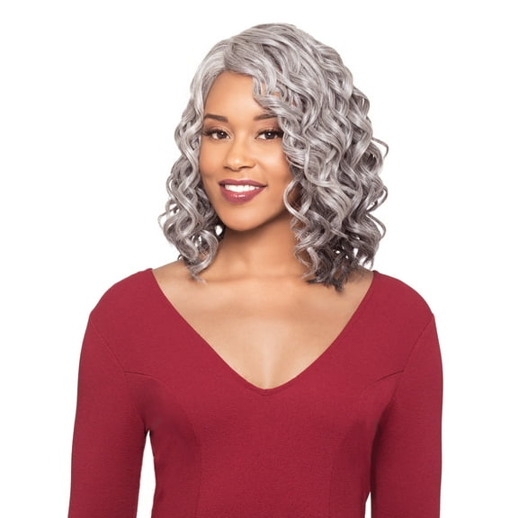 Lisa Wig Color 2 - Foxy Silver Wigs 12" Long Loose Curly Hand Stitched Synthetic African American Lightweight Average Cap