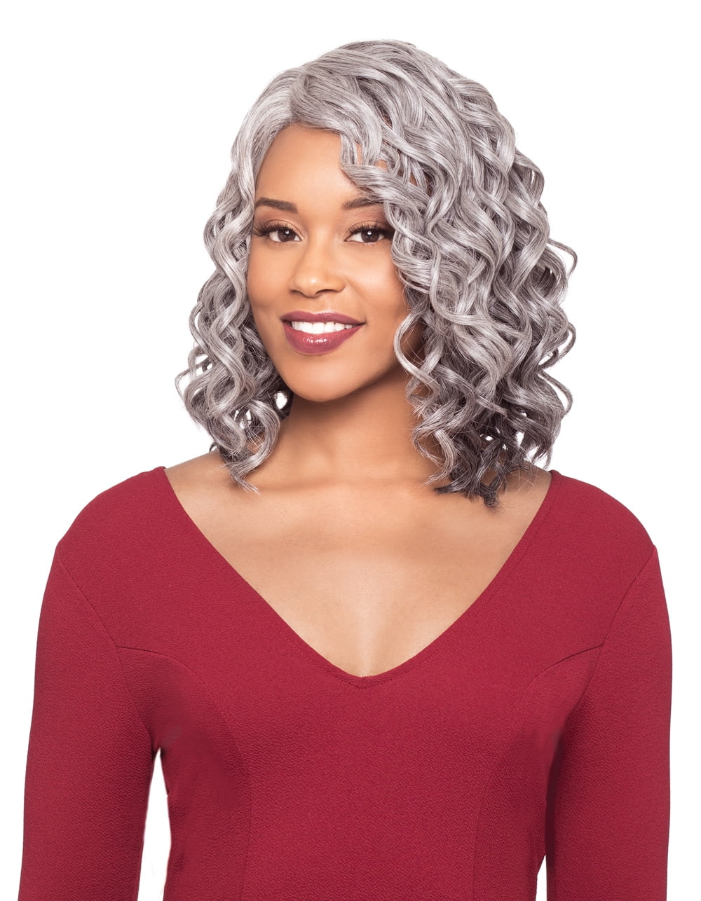 Lisa Wig Color F1B/30 - Foxy Silver Wigs 12" Long Loose Curly Hand Stitched Synthetic African American Lightweight Average Cap