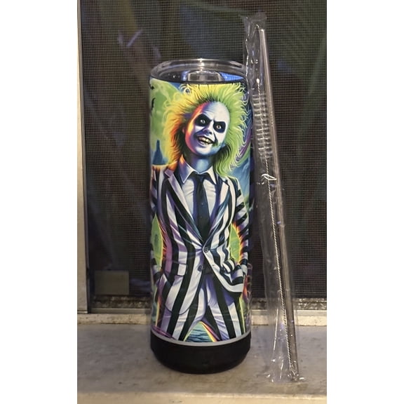 LisaB's World 20oz Stainless Steel Tumbler with Bluetooth Speaker Beetlejuice Design