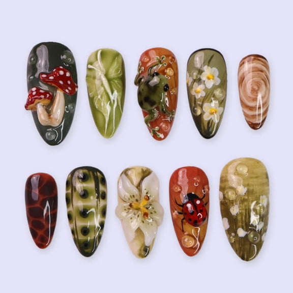 LisaNailsArt Moss & Magic Acrylic Press-On Nails, 10 Nails, Square, XS