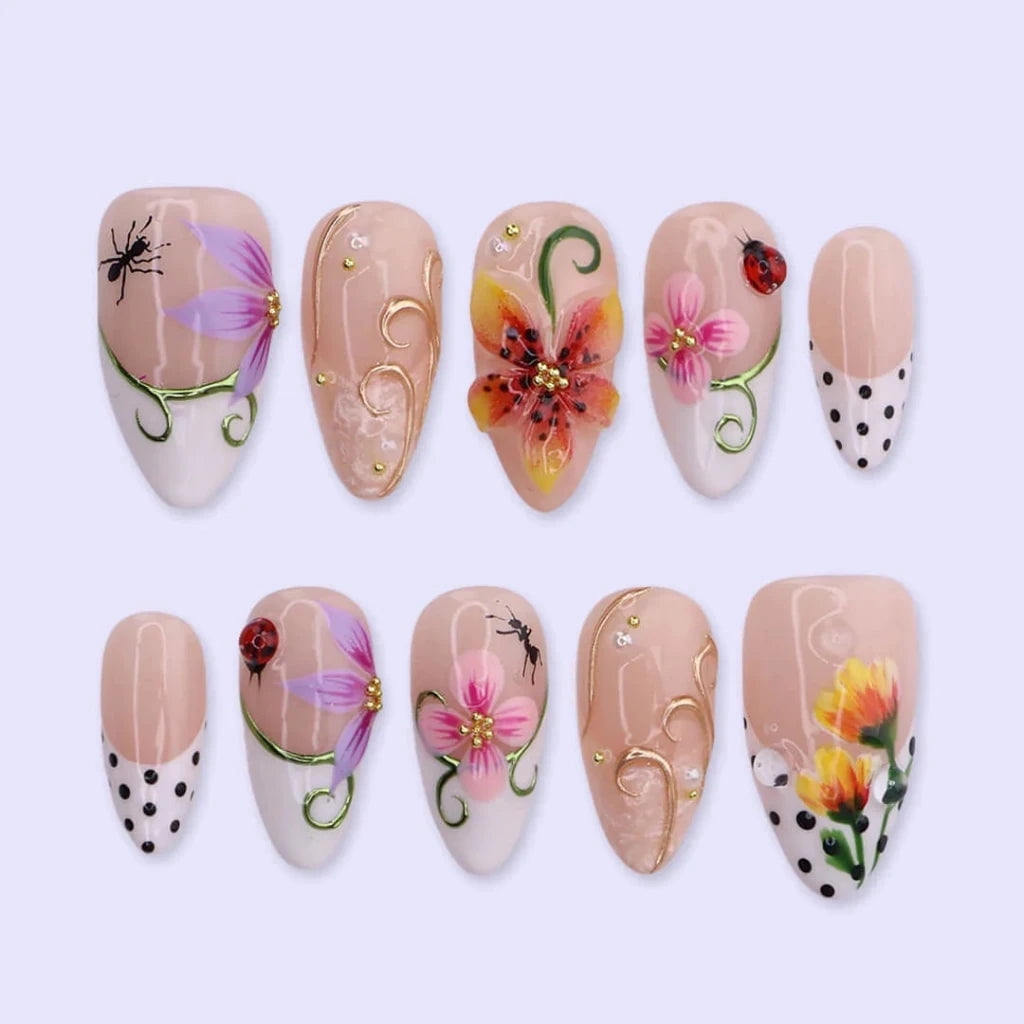 LisaNailsArt Secret Garden Acrylic Press-On Nails, 10 Nails, Short ...