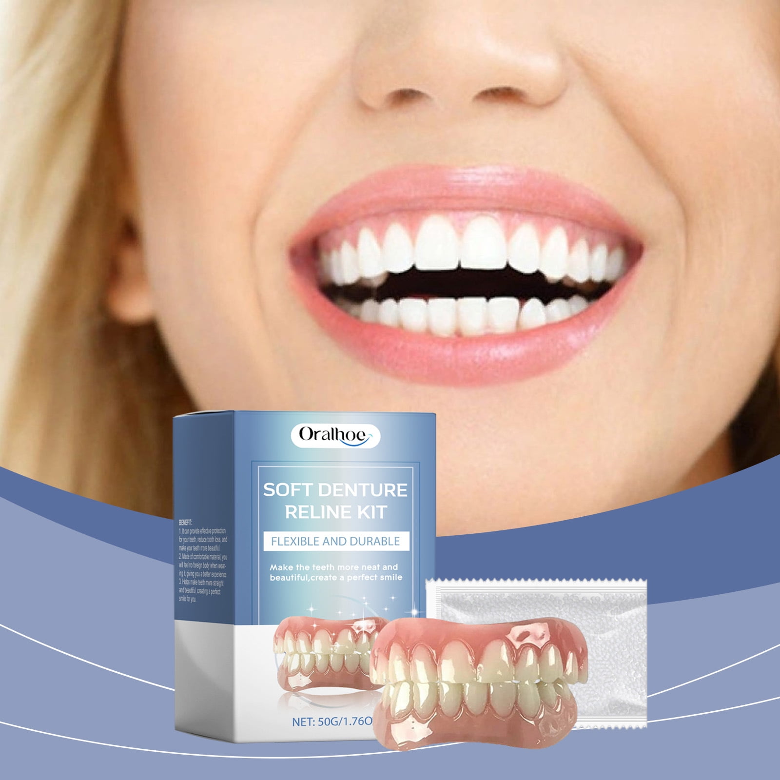 Lisade Soft Denture Reline Kit, Denture Repair Kit, Snap on Dentures Teeth Denture Top & Bottom