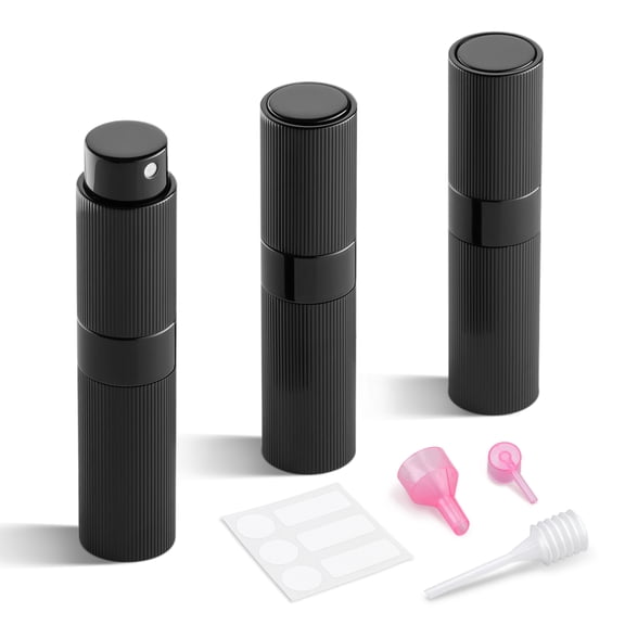 Lisapack 8ML Atomizer Perfume Spray Bottle for Travel (3PCS), Empty Refillable Cologne Dispenser, Portable Sprayer (Stripe Black)