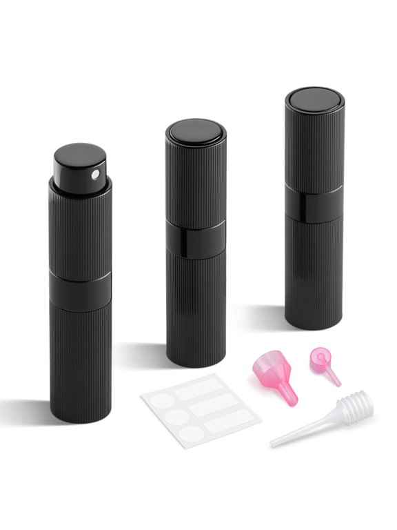 8ML Atomizer Perfume Spray Bottle for Travel (3PCS), Empty Refillable Cologne Dispenser, Portable Sprayer (Stripe Black)