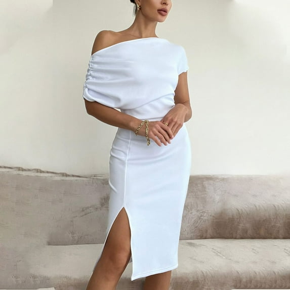Lisbinx Summer Dresses for Women 2025 Short Sleeve Crew Neck Solid Shift Fit and Flare Dresses High-Waist Regular Fit High-Waist Linen Trendy for Party Holiday