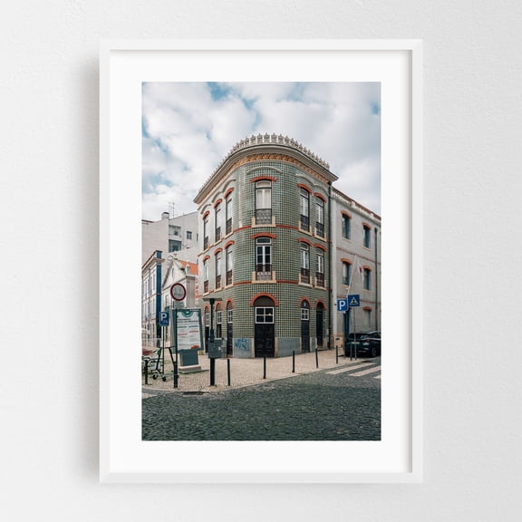 Lisbon Architectural 04 - Lisbon Portugal Photography Architecture Street Photography City Vintage Travel Poster Rustic Graffiti White Framed Wall Art Print 5 x 7 inches