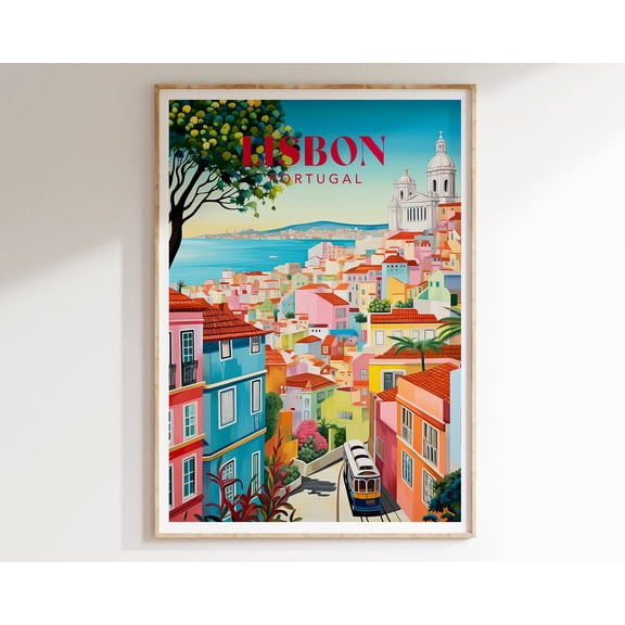 Lisbon Art Print, Colourful Travel Poster, Lisbon Portugal Travel Art, Lisbon Painting, Gallery Wall