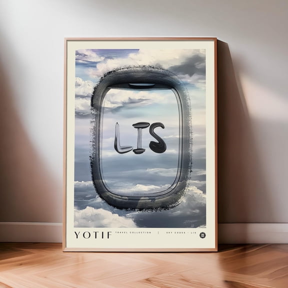 Lisbon Portugal LIS Airport Code Aviation Travel Typography Wall Art, Unframed Canvas